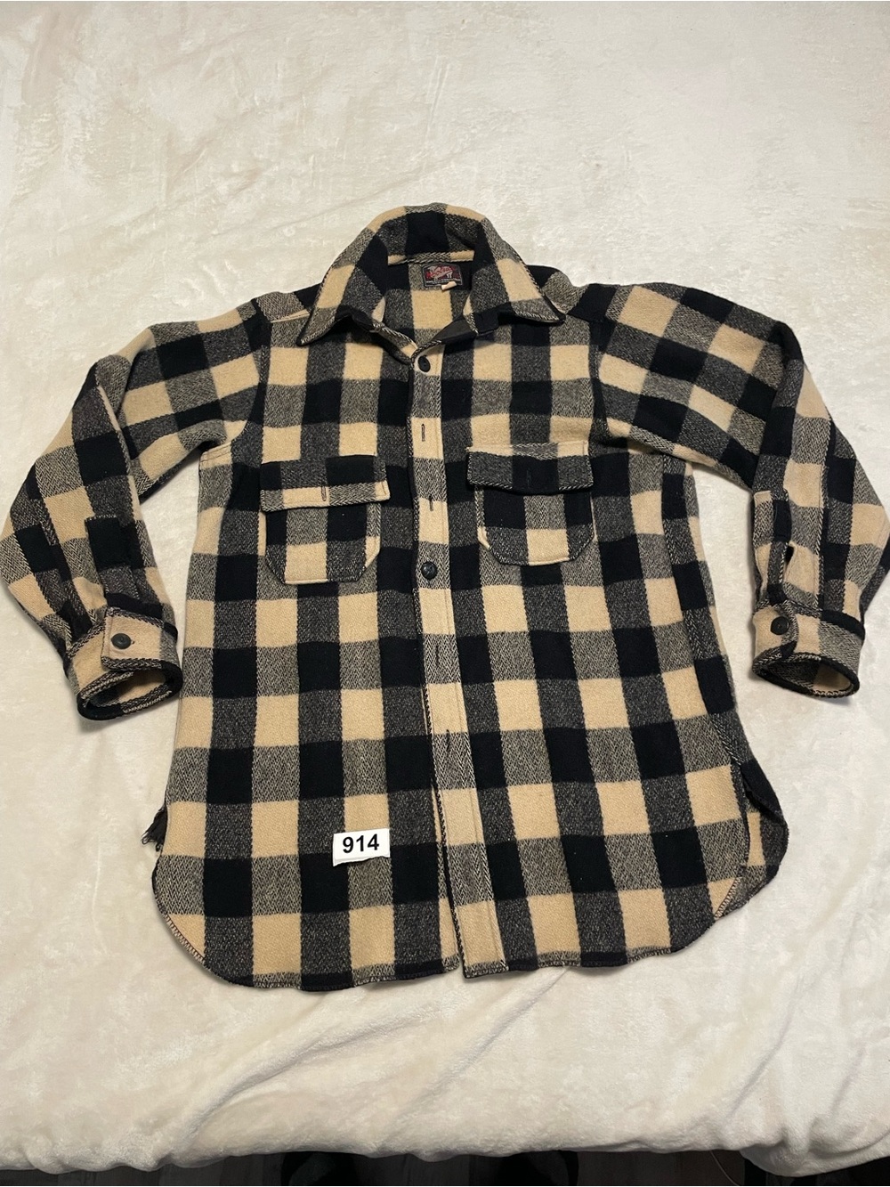 Woolrich Navy, Cream & Black Plaid Wool Jacket